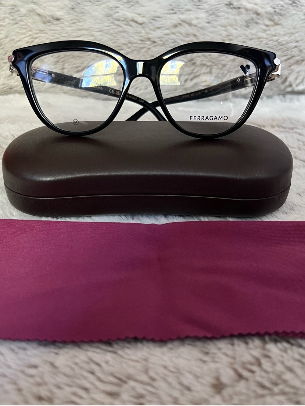 Salvatore Ferragamo Black Gloss Cat-Eye Optical Glasses